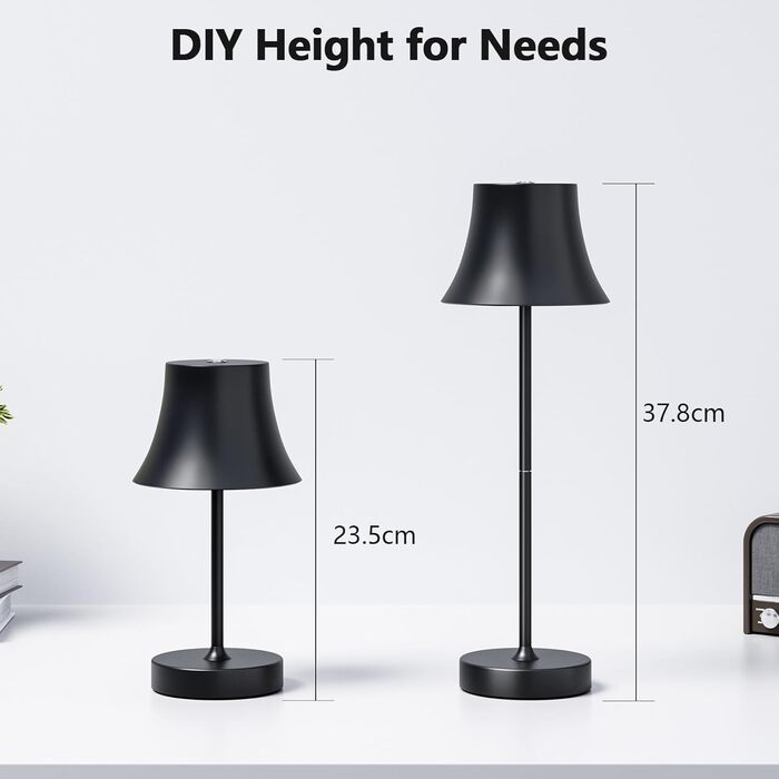 Світлодіодний настільний світильник акумуляторний бездротовий чорний, диммується, водонепроникний IP54