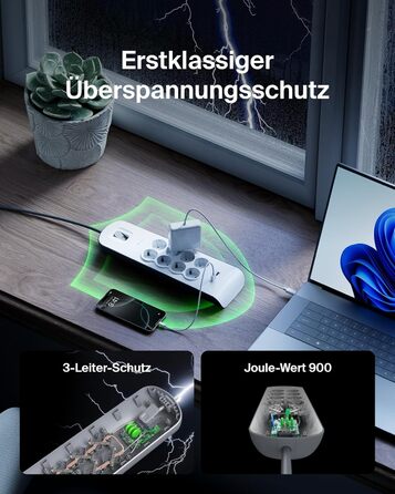 Мережевий фільтр Belkin з 8 розетками, захистом від перенапруги та USB-портами (2.4A), 2 м кабелю, для дому та офісу