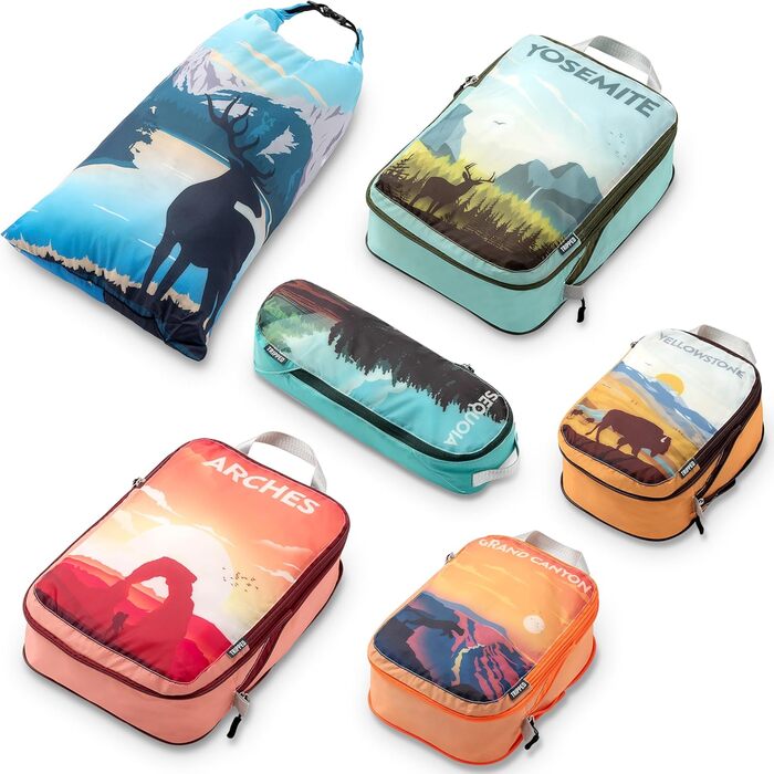 Набір кубиків для пакування TRIPPED Travel Gear: 6 шт., білий/зелений, для подорожей, з подвійним замком-блискавкою