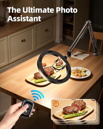 Настільний штатив з кільцевим світлом для кухні та фуд-відео – 10 дюймів | Штатив з кільцевим світлом для зйомки їжі, рецептів, відео та стріму