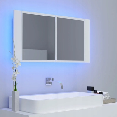 Шафа у ванну кімнату з LED-дзеркалом та RGB-підсвіткою, біла, 90x12x45 см