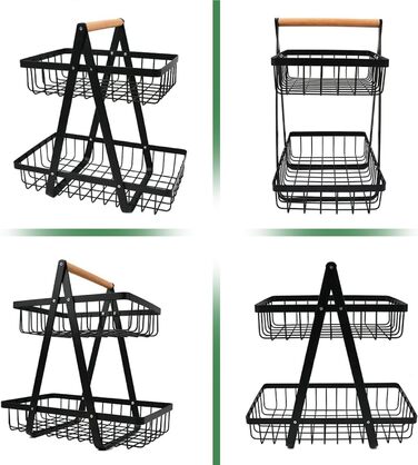 Металева етажерка для фруктів Stöckig – 3 яруси, чорна, для кухні, вітальні, офісу