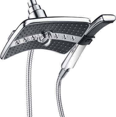 BRIGHT SHOWERS Dual Shower Head Combo Set, Handheld Shower Head, Rainfall Shower Head, Combo with Black Face, 152.4 cm Stainless Steel Shower Hose, (10W6L, Black)