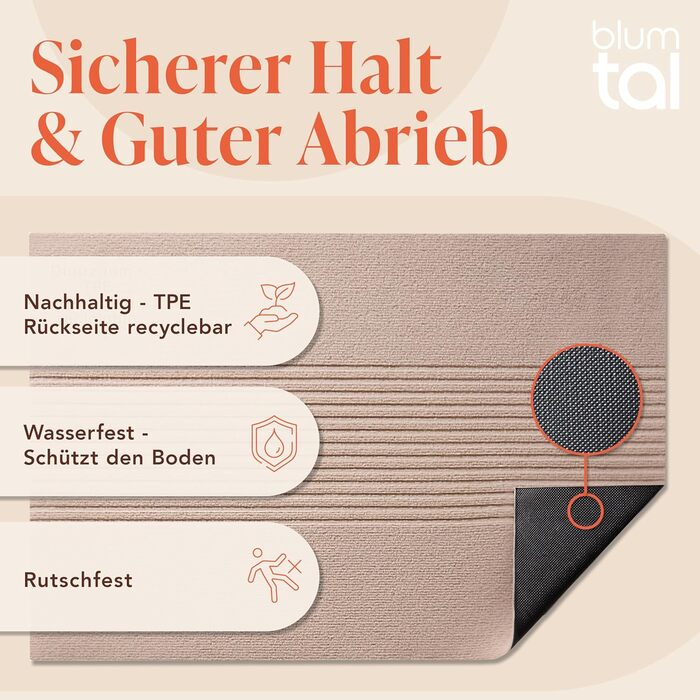 Килимок для дому Blumtal 40x60 см - антиковзаючий, для входу, з візерунком, з поліестеру, сірий (90 x 150 см, бежеві смуги)