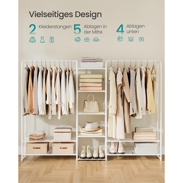 SONGMICS Взуттєва шафа, відкрита вішалка для одягу, металева, з полицями, 29 x 112 x 158,4 см, матово-білий LGR462W01