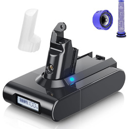 Запасний акумулятор 8000mAh V6 з LCD-дисплеєм для пилососів Dyson V6 (DC58, DC59, DC61, DC62, DC72, DC74, SV03, SV05, SV06, SV07, SV09) Animal/Absolute/Motorhead/Fluffy (2 фільтри, 8.0Ah)