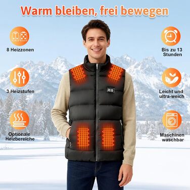 Обогріваючий жилет для чоловіків та жінок з 8 зонами обігріву та 3 рівнями нагріву, акумулятор 16000mAh, вітронепроникний, швидко гріє
