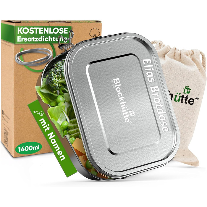 Log Cabin Personalized Stainless Steel Lunch Box with Engraving | 1400 ml | Lunchbox with Name, Bento Box for Adults, Lunchbox with 3 Compartments, Meal Prep Boxes, Personalizable Lunchbox