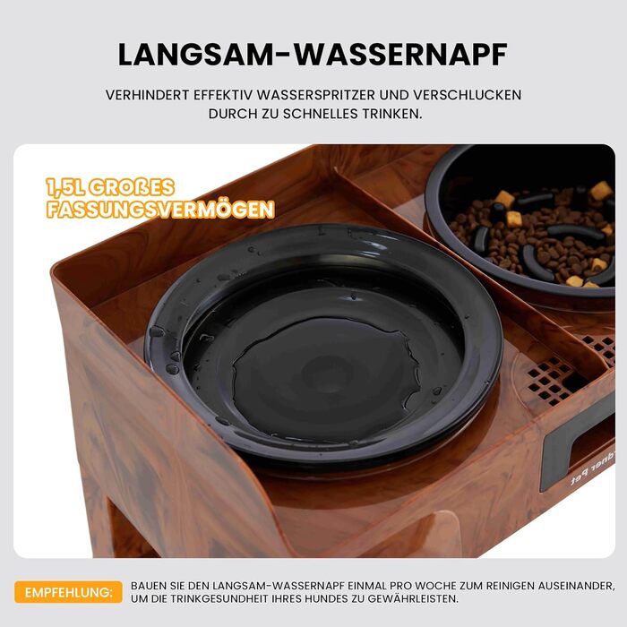 Підвищена годівниця для собак Gardner 2-в-1: миска для води без розливу та миска для повільного годування з регульованою висотою, 5 рівнів, протиковзна, для середніх та великих собак