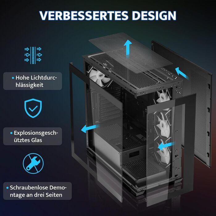 darkFlash DS900: Чорний корпус для ПК ATX Mid-Tower з 4 RGB вентиляторами, підтримка водяного охолодження 360mm, Type-C