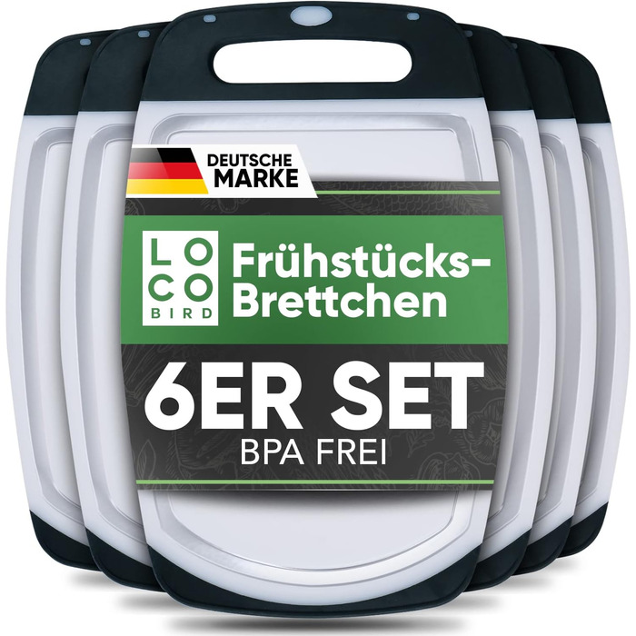 Набір дощок для сніданку Loco Bird (6 шт.) 25x16 см, пластик BPA Free, миючі в посудомийній машині, білий