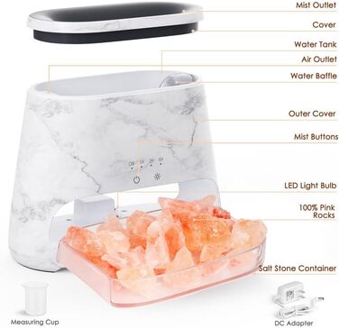 SALKING Аромадифузор з підсвічуванням та ефектом полум'я, 150 мл (Мрамор), зволожувач повітря, для ефірних олій