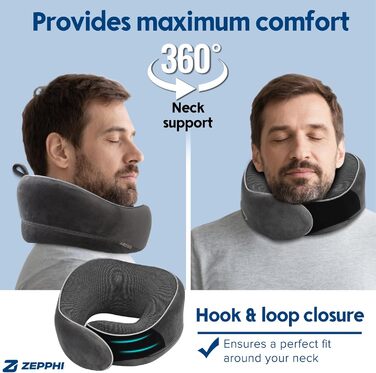 Подушка для шиї у літак, Memory Foam, для дорослих, ергономічна підтримка шиї з 3D-маскою для сну, навушниками, сумкою - ідеальна для літака, авто, дому, офісу, подушка для сну (Сірий)