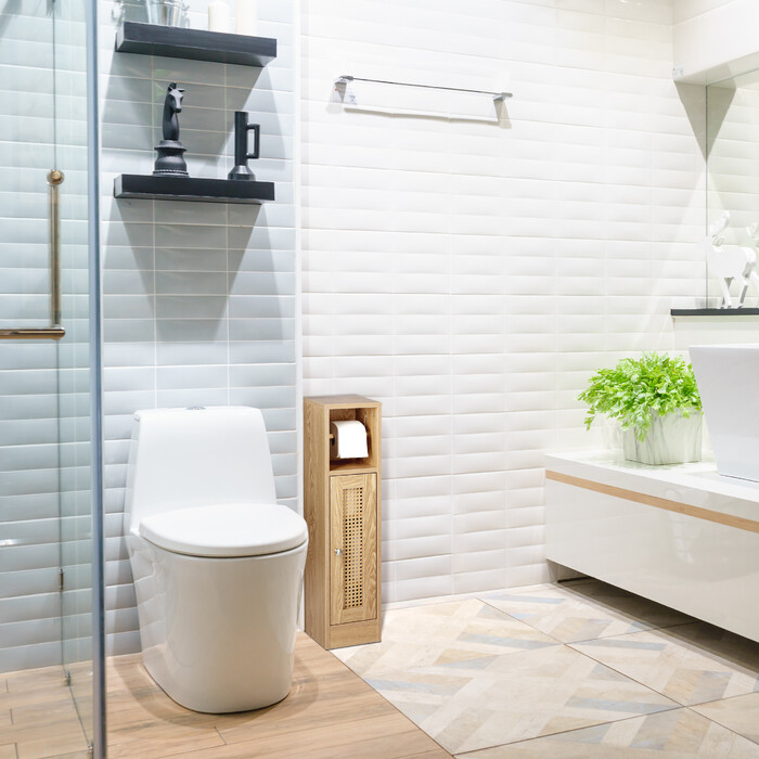 Relaxdays freestanding toilet paper holder, wood-look