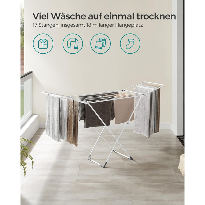 SONGMICS Сушарка для білизни розкладна, підлого типу, біла LLR540W01