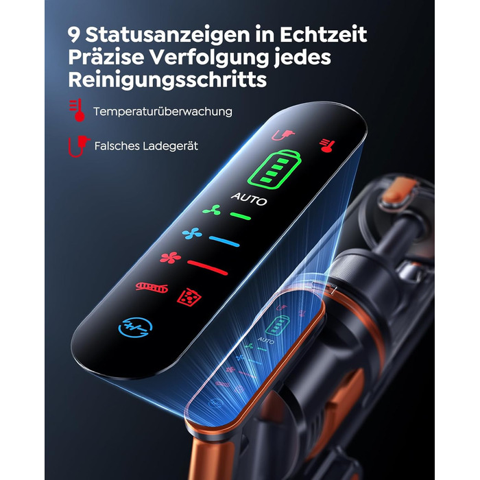 Бездротовий пилосос Fieety з акумулятором, 600W, 50kPa, 65 хв роботи, док-станція на стіні, ароматерапія, автоматичний режим, сенсорний дисплей, висувний шланг 1 м для твердих поверхонь, килимів, шерсті тварин та авто