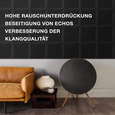 Акустичний поролон Fstop Labs для звукоізоляції, набір 12 шт. 3D панелі-поглиначі ехо та шуму (пірамідки), 30 x 30 x 5 см, чорний