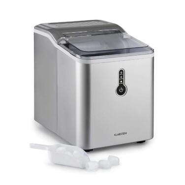 Машина для приготування льоду Klarstein Eiswürfelmaschine - 12 кг/24 год, 8 хв цикл, 1,5 л резервуар, LED-дисплеї, портативна, з прозорим кришкою, з лопаткою - для вечірок (срібна)