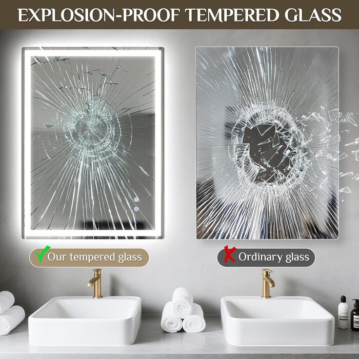 Дзеркало для ванної кімнати Clevich з підсвічуванням 70x50 см, LED, 3 кольори світла, диммування, загартоване скло, захист від вибуху, сенсорне управління, пам'ять, антизапар, 70L x 50B см