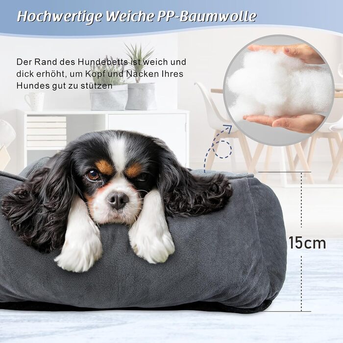 FURTIME Dog Bed for Medium and Large Dogs, Washable Fluffy Dog Basket, Non-Slip Dog Cushion, Anti-Anxiety, 76x61x23cm (S(51x48x15cm))