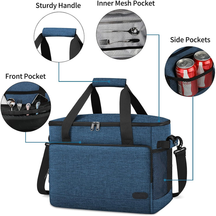 Термосумка Lubardy 15L/30L сіра/блакитна: велика, складана, водонепроникна для пікніка та обіду