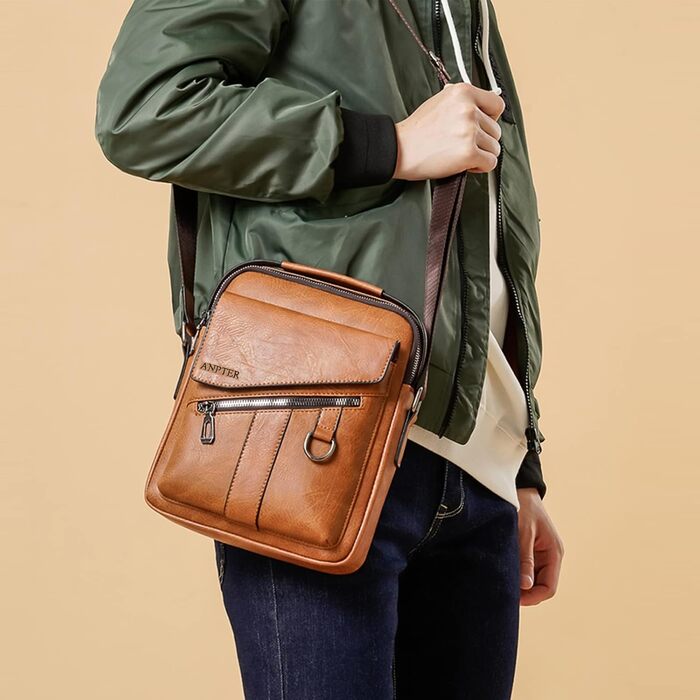 Чоловіча сумка через плече ANPTER: шкіряна сумка-месенджер, сумка на пояс, сумка через тіло, вінтажний стиль, коричнева
