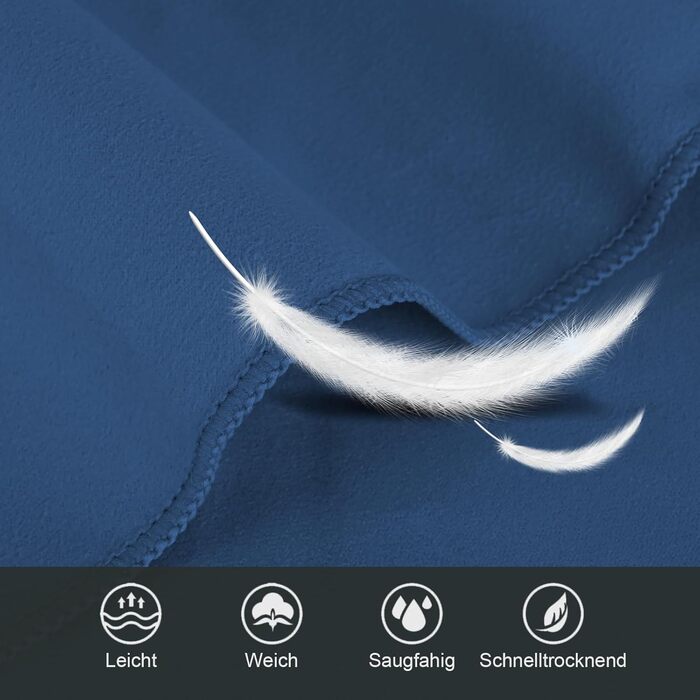 Набір з 3-х рушників з мікрофібри (великий 160x80 см та 2 маленьких 80x40 см), швидковисихаючі рушники для фітнесу та спорту, для пляжу, ванни, спорту та подорожей, темно-синій