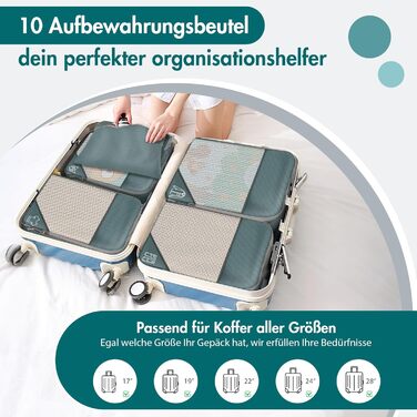 Органайзер для валізи, 9 шт. Комплект компресійних пакувальних кубів з чохлом для взуття, водонепроникні та дихаючі, сірі