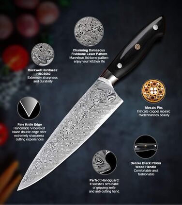 Ніж Santoku AIRENA 7 дюймів - Японський стиль, високоякісна сталь X50CrMov15, повний хвостовик, ергономічна ручка, преміум якість, подарункова коробка