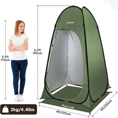 Chihee Pop-Up Privacy Tent - Portable Camping Bathroom Tent with Floor - Green