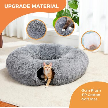 PAWZ Road Plush Cat Tunnel for Indoor Cats, Multifunctional Cat Toy Grey