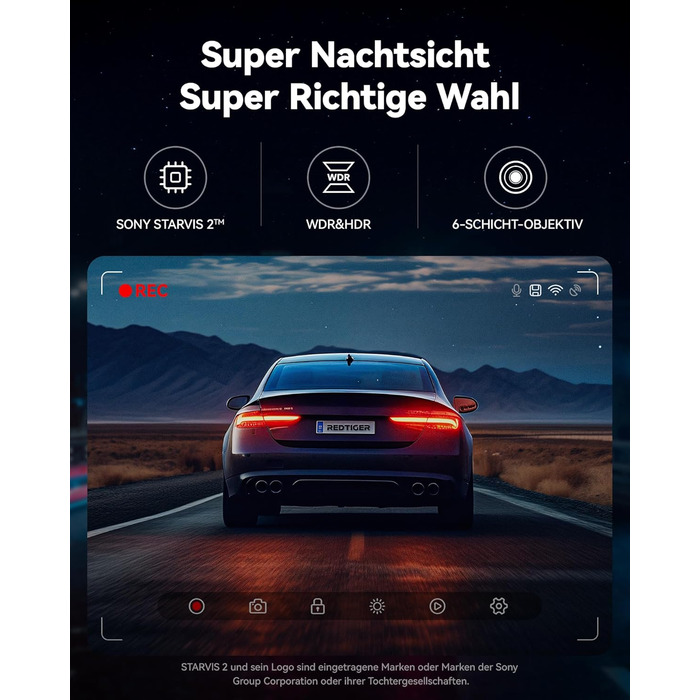 Відеореєстратор REDTIGER 4K/2.5K з двома камерами, STARVIS 2, IPS 3.18