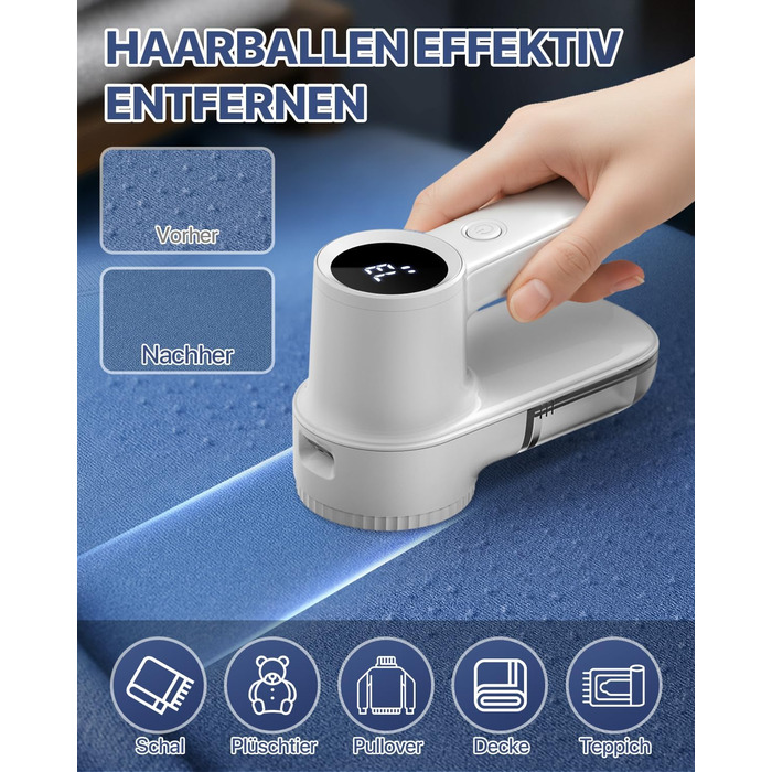 Електричний видалення ворсу для одягу з LED-дисплеєм та USB-зарядкою, 3 режими, 3 змінні насадки для светрів, пальто, ковдр