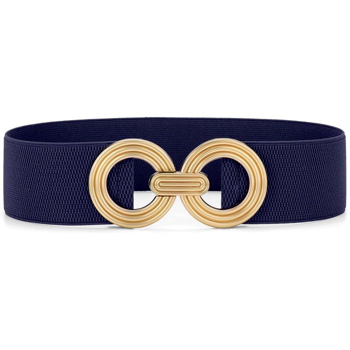 Жіночий широкий еластичний пояс JasGood з блискавкою, смугастий, для суконь та піджаків (Темно-синій, M: об'єм талії 71-80 см)