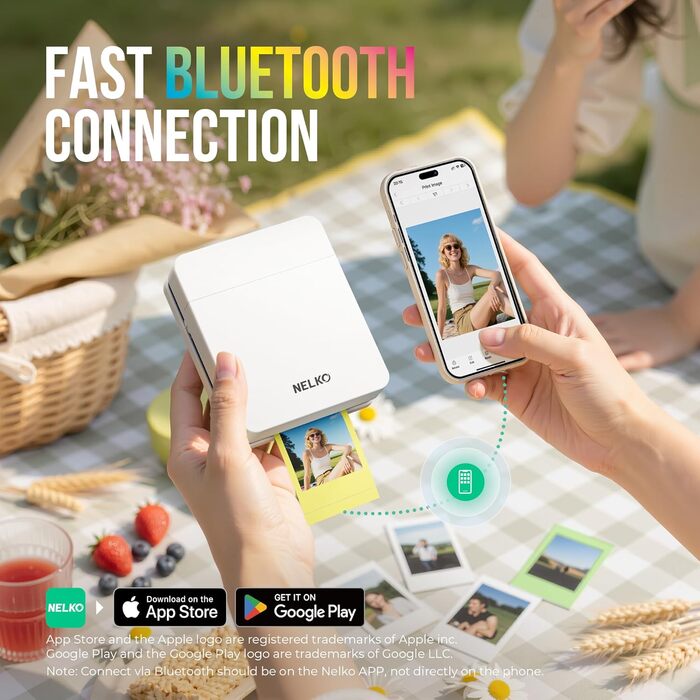 Портативний міні-принтер Nelko PP01 для фотографій з телефону (iOS & Android), 20 папірців, наклейки, білий