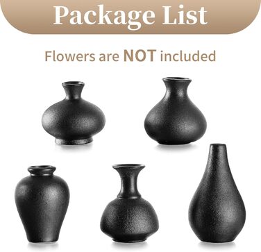 Set of 5 Small White Ceramic Vases - Mini Handmade Ceramic Flower Vases for Pampas Grass, Modern Home Decor for Living Room, Kitchen, Office & Table