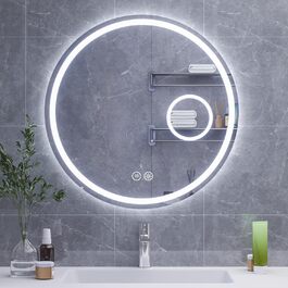 Дзеркало для ванної кімнати HySail з підсвічуванням, 5 мм високоякісне срібне скло, 3 колірні температури та регульована яскравість, настінне дзеркало з сенсорним вимикачем та антизапарюючим покриттям, кругле, 70 x 70 см