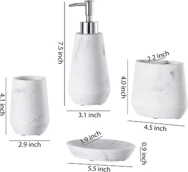 Набір аксесуарів для ванної кімнати QL Design (5 шт.), полірезин, бежевий (сучасний стиль мармур)