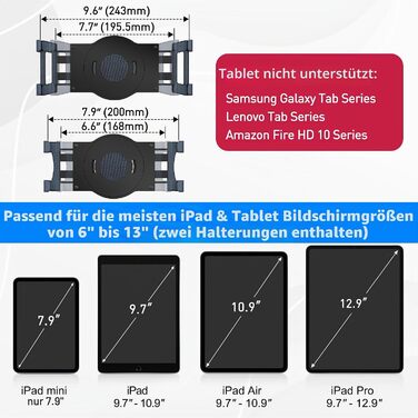 Тримач-підставка AboveTEK для планшета та iPad з двома затискачами, поворотна на 360°, для iPad Pro, Air, Mini, POS-терміналів, кухня, стіл, підходить для пристроїв від 6 до 13 дюймів (чорний)