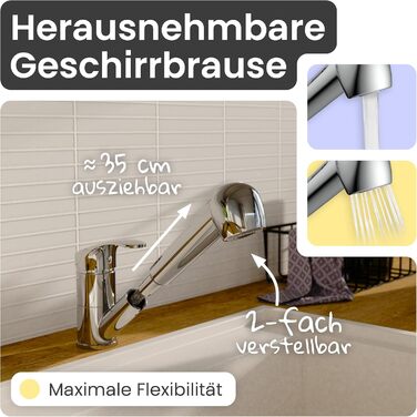 Кухонний змішувач Instmaier з висувною лійкою та душовою насадкою | Хром | Змішувач для кухні з 2 режимами струменя | Однорідний змішувач | Кухонний кран з поворотним виливом | Високий тиск