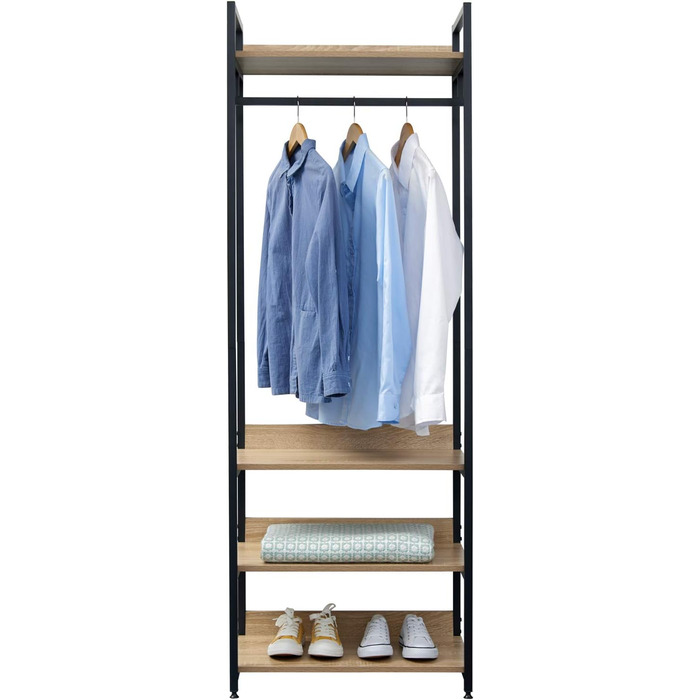 WOLTU Clothes Rack with Shelf, Open Wardrobe with Shoe Shelf, Coat Rack for Bedroom, Wood and Steel (Light Oak + Black)