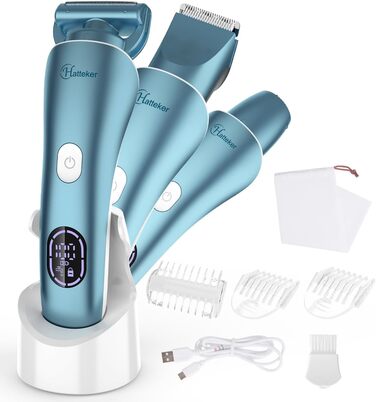 Електричний епілятор Hatteker 3-в-1 для жінок: тример, брітор та епілятор. З LED-дисплеєм, IPX7, USB-зарядка (Блакитний)