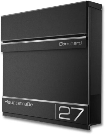 Поштова скринька Metzler Anthrazit RAL 7016 з газетницею та номером будинку – персоналізована лазерним гравіюванням – сучасний поштовий ящик з табличкою, водонепроникний та стійкий до іржі | Модель Hermann
