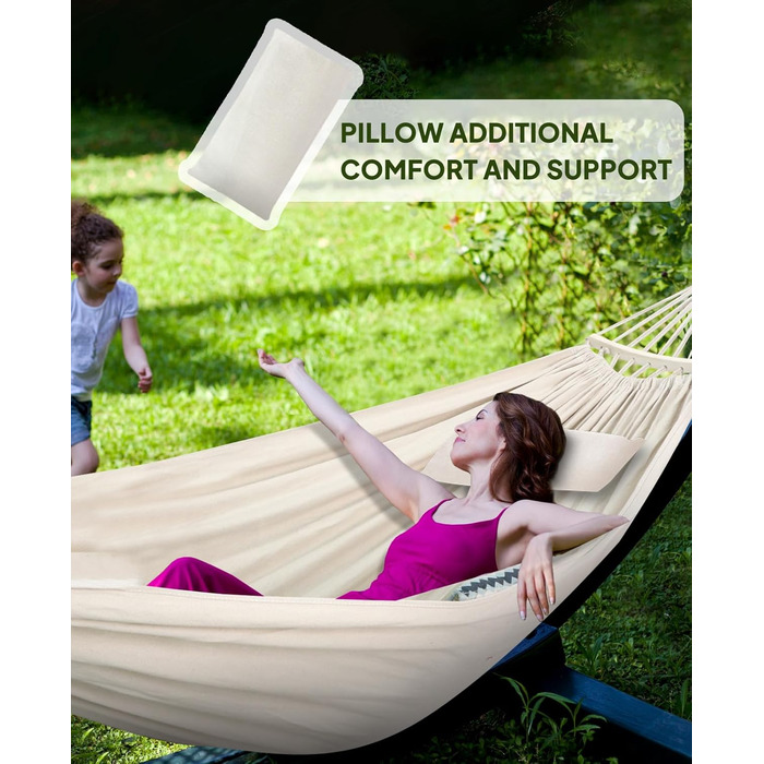 Гніздо-гамак для відпочинку Chihee з бавовни, 300x150 см, до 300 кг, з подушкою та стропами