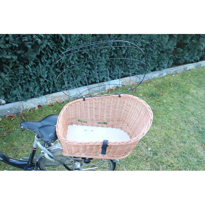 Корзина для велосипеда на багажник з плетеної лози з металевою сіткою та подушкою, XL або XXL. Без подушки - XXL