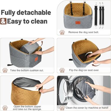 Автокрісло для собак HEGGOOE, сіро-коричневе, з пам'яті піною, для маленьких та середніх порід, з кишенями та страхувальними ременями
