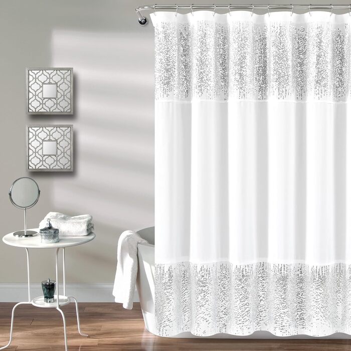 Шторка для душу Lush Decor з паєтками, срібно-біла, 177.8 x 182.9 см