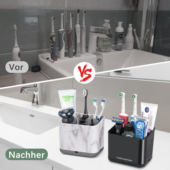 Тримач для зубних щіток електричної, з дренажними отворами, з імітацією текстури дерева, органайзер для зубних щіток на 4 щітки, легкий у чищенні, для ванної кімнати (сірий мармур, середній)