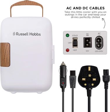 Russell Hobbs Mini Portable Cooler & Warmer - Drink, Beauty & Skincare - AC/DC - Scandi Style White & Wood Effect