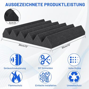 Акустичний поролон для звукоізоляції, панелі шумопоглинаючі 5х30х30 см, висока щільність, набір 50 шт